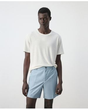 Mango Slim-fit Linen-blend T-shirt - White