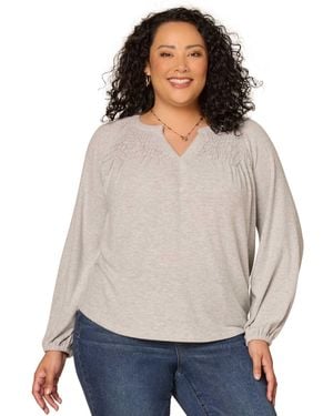 Democracy Plus Size Blouson Long-sleeve Relaxed Top - Gray