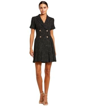 Mac Duggal Short Sleeve V Neck Tweed Blazer Mini Dress - Black