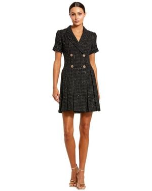 Mac Duggal Short Sleeve V Neck Tweed Blazer Mini Dress - Black