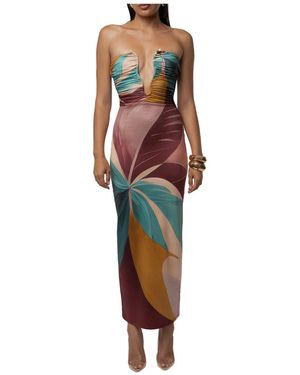 JLUXLABEL Palm Mirage Strapless Plunging-neckline Tropical-print Midi Dress - Red