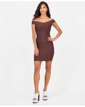 Guess Alexis Off The Shoulder Bandage Fitted Top High Waisted Mini Skirt - Red