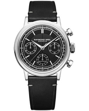 Raymond Weil Swiss Automatic Chronograph Millesime Leather Strap Watch 40mm - Black