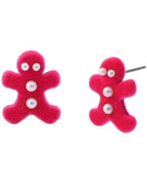 Betsey Johnson Faux Cultivated Pearl Santa Baby Gingerbread Stud Earrings - Red