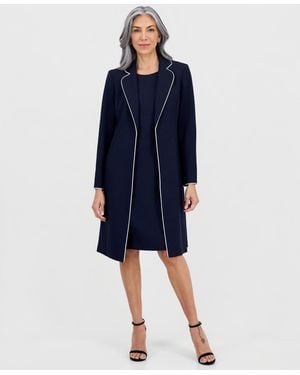 Le Suit Topper Jacket & Round-neck Sheath 2 Piece Dress Suit - Blue