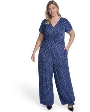 Vince Camuto Plus Size Cap-sleeve V-neck Jumpsuit - Blue