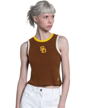 Starter Brown San Diego Padres Cooperstown Play The Ball Crop Tank Top