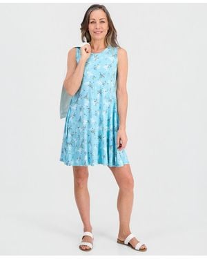 Style & Co. Petite Printed Knit Sleeveless Flip Flop Dress - Blue