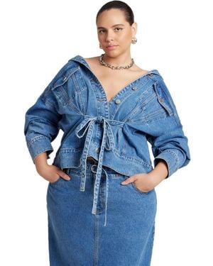 Eloquii Plus Size Denim Jacket With Cinched Waist - Blue