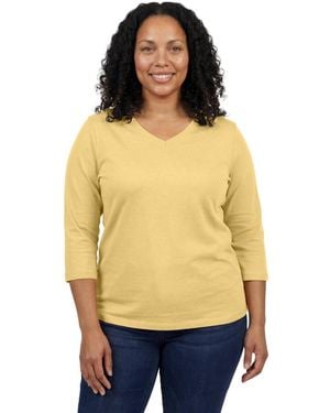 Woman Within Plus Size Within Perfect Three-quarter Sleeve V-neck Tee - Yellow