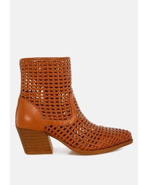 Rag & Co Artisole Woven Pleather Block Boots - Brown