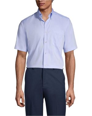 Lands' End Short Sleeve No Iron Pinpoint Dress Shirt - Blue