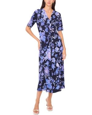 Msk V Neck Twist Front Midi Dress - Blue