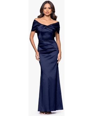Betsy & Adam Off-the-shoulder Ruched Long Gown - Blue