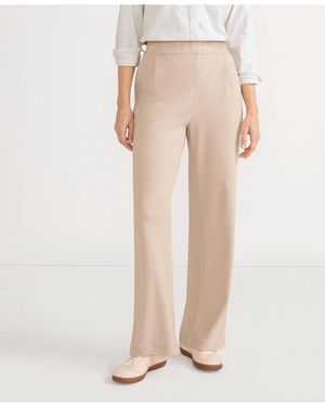 Lands' End Sport Knit High Rise Pleated Wide Leg Pants - Natural