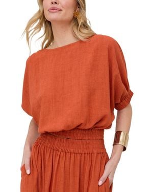 Raffya Poppy Boat Neck Top - Orange