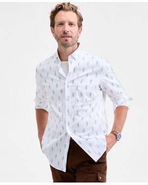 Club Room Long Sleeve Leaf Print Button-down Shirt - White
