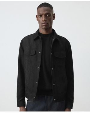 Mango Straight-fit Shirt-collar Denim Jacket - Black