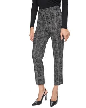 DKNY Downtown Plaid Faux Leather Trim Ankle Pants - Black