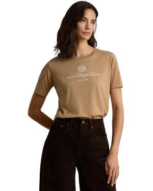 Ralph Lauren Embroidered-crest Crewneck Jersey Top - Black