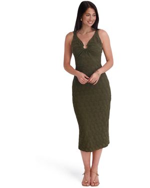 Siena Jewelry Textured Knit Plunge-neck Scoop-back Dress - Green