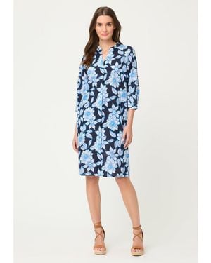 Olsen Floral Tunic Shirt Dress - Blue