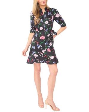 Cece Open Collar Ruffle Wrap Detail Short Dress - Blue