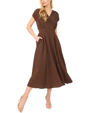 Msk V-neck Midi Dress - Brown