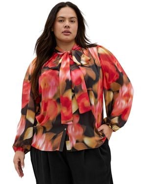 City Chic Celine Print Necktie Top - Red