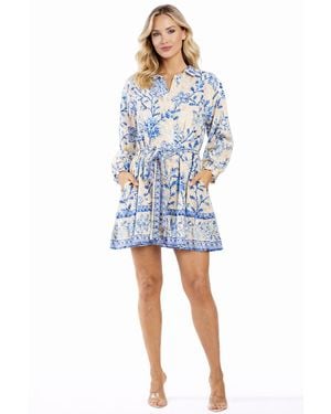 La Moda Clothing Club Moda Blue Floral Belted Shirt Dress