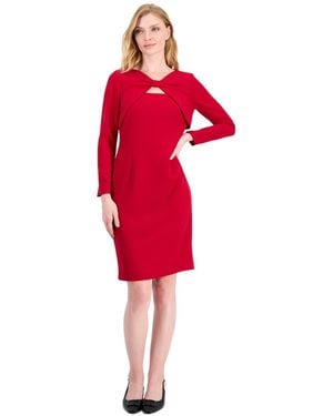 Kasper Long-sleeve Twist-front Sheath Dress - Red