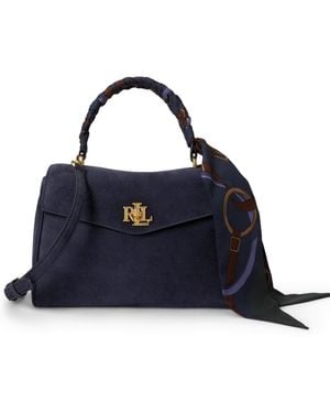 Ralph Lauren Farrah Scarf Trim Small Soft Satchel Handbag - Blue