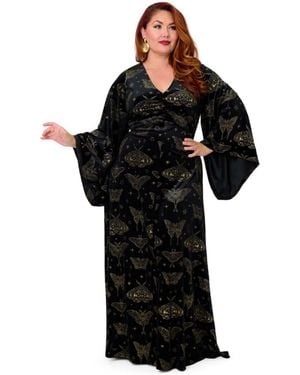 Smak Parlour Plus Size Fringed Long Bell Sleeved Ruched Maxi Dress - Black