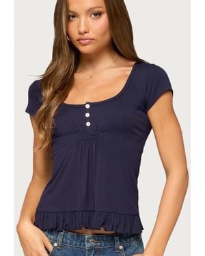 Edikted Liliannah Scoop Neck Ruffle Babydoll Top - Blue