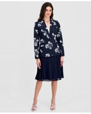 Tahari Printed One Button Blazer - Blue