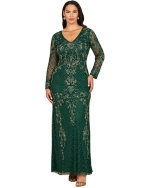 Lara Long Sleeve Contrast Beaded Gown - Green