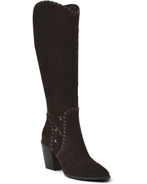 Nine West Rosco Suede Whipstitch Block Heel Tall Boots - Black