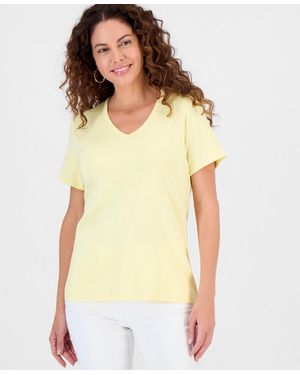 Style & Co. Cotton Short Sleeve V-neck Top - Yellow