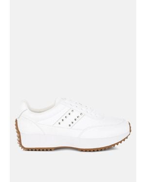 Rag & Co Athion Studded Real Leather Sneakers - White