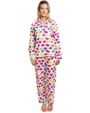 Sant And Abel Ganic Cotton Poplin Button Down Long Sleeve Pajama Set - Red