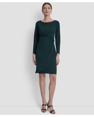 DKNY Side-ruched D-buckle Boat-neck Dress - Blue