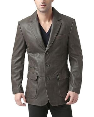 BGSD Men Mark Three-button Distressed Leather Blazer - Gray