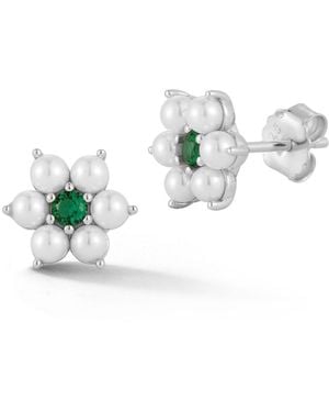 Rachel Zoe 14k Gold Plated Sterling Dainty Pearl Flower Studs - White