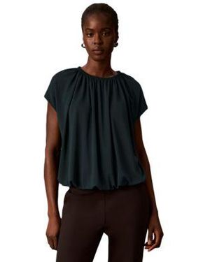 Calvin Klein Shirred Extended Shoulder Short Sleeve Blouse - Black