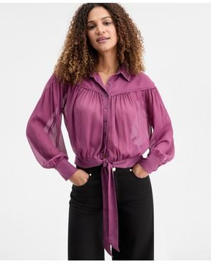 INC International Concepts Textured Tie-hem Blouse - Purple