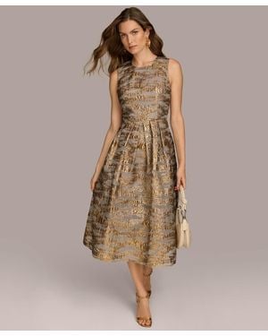 Donna Karan Jewel-neck Metallic Dress - Natural