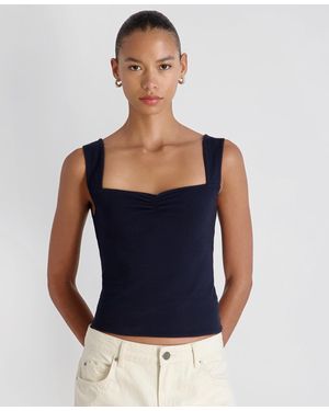 French Connection Maisie Ruched Front Fitted Sweetheart Tank Top - Blue