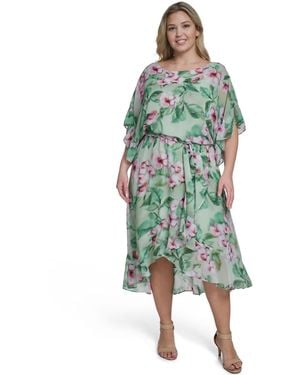Jessica Howard Plus Size Boat Neck Ruffle-sleeve Dress - Green