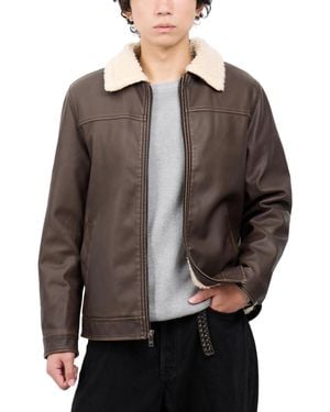 Xray Jeans Regular Fit Brushed Faux Leather Aviator Jacket - Brown