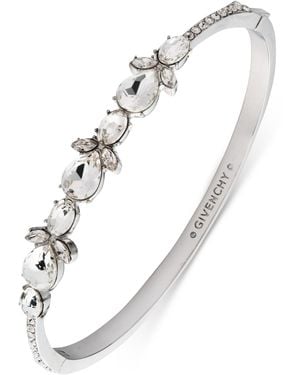 Givenchy Silver Tone Crystal Stone Bangle Bracelet - White